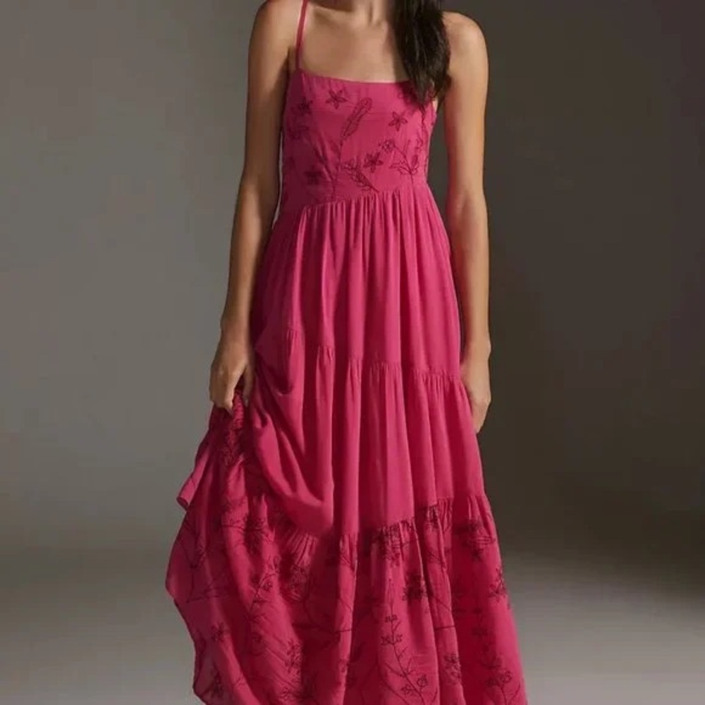 Anthropologie Samant Chauhan Asymmetrical Maxi Dress in Pink Size M - Picture 2 of 10